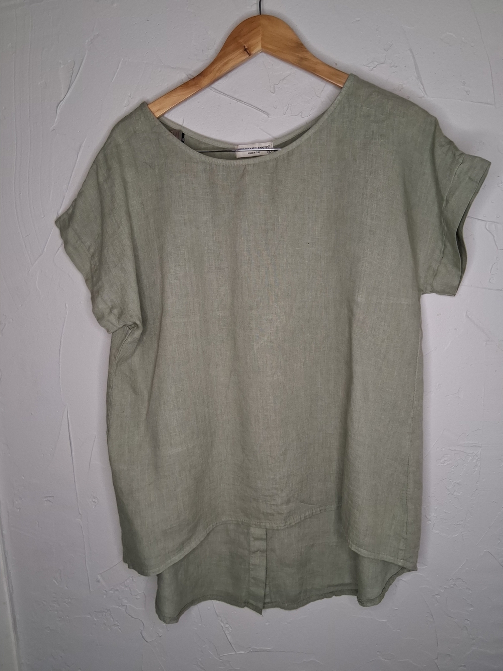Terzo Millennio 100% Linen High Low Tunic Top Sage Green Made in Italy Boho - Picture 2 of 8